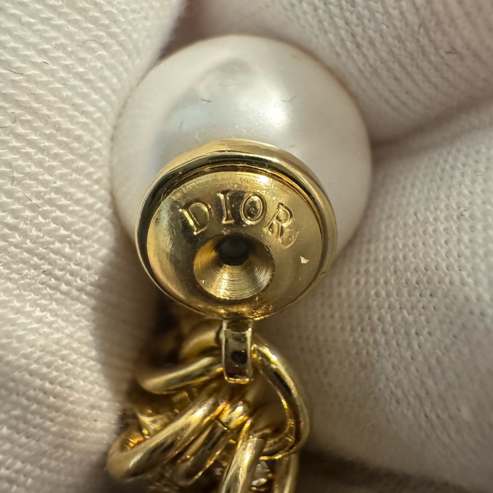 Dior Elegant Gold and Pearl Crystal Studded Earrings - Picture 6 of 6